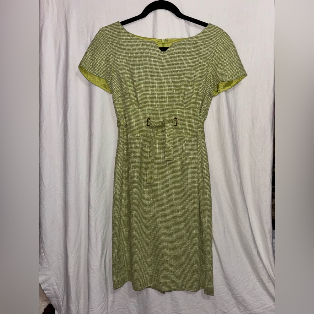 Talbots (Petite) Light Green Tweed Sheath Dress Size 2